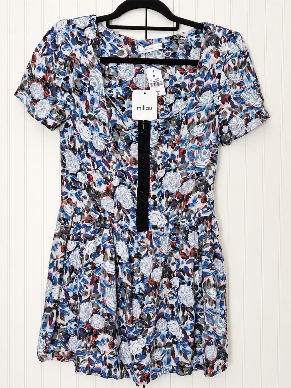 Millau Blue White Multicolor Floral Scoop-Neck Mini Dress